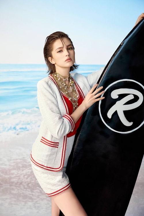 高端紅白飾帶短A裙,白色裙子