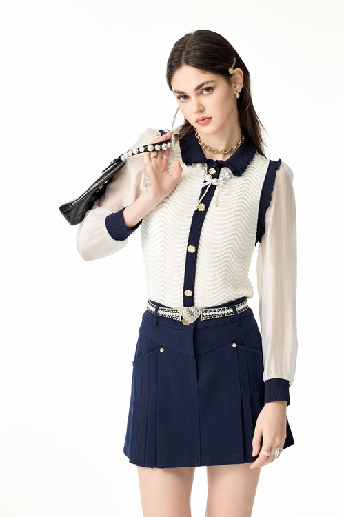 暮色藍摺飾短裙,褲裙