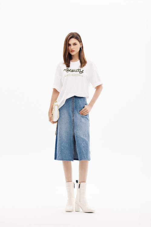 顯瘦刷色牛仔長裙,長裙