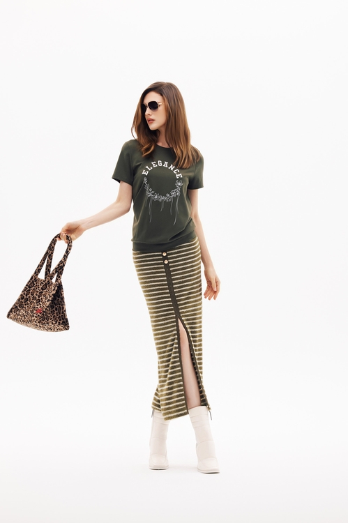 酸橙綠條紋中長裙,長裙