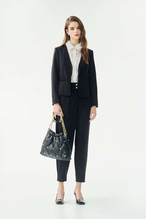 光澤四面彈錐型褲,黑色褲子