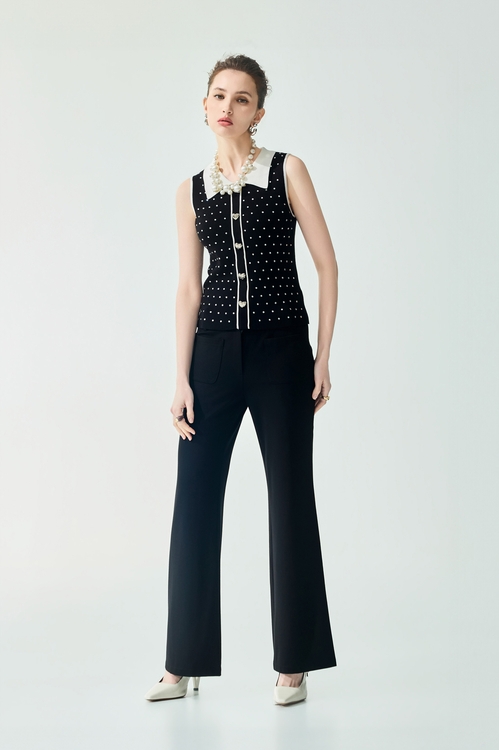 極致黑玫瑰繡花彈性喇叭褲,喇叭褲