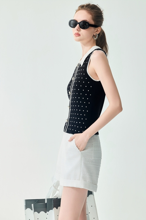 經典花呢紗短褲,白色褲子