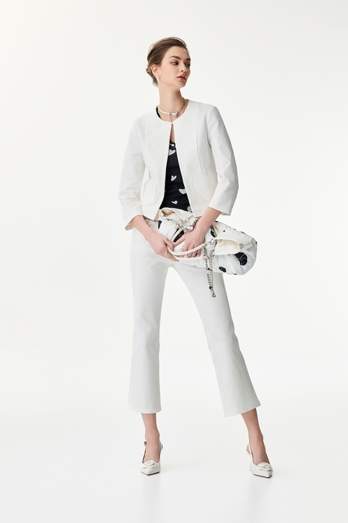 愛心口袋繡花八分喇叭褲,窄管褲,褲子