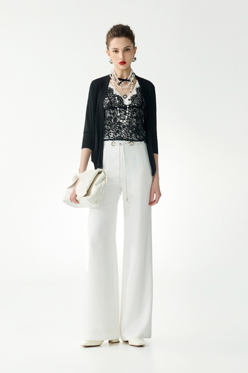 雪白腰鍊垂墜大寬褲,寬褲,褲子