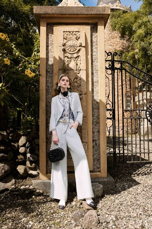 帆船藍鑲色邊寬腿褲,長褲