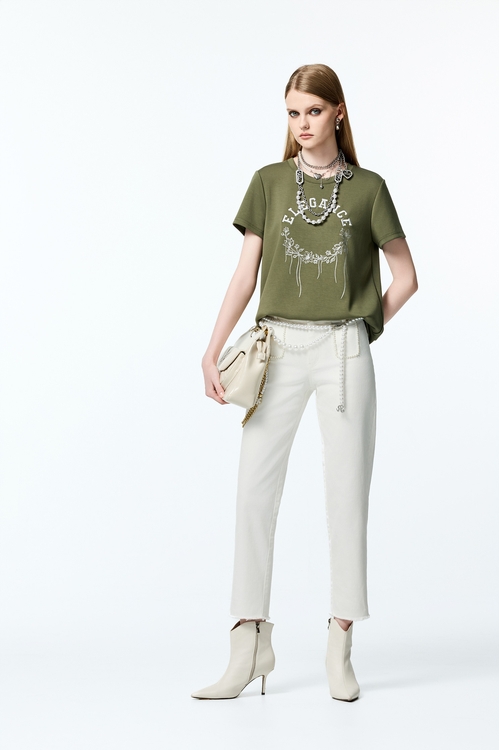 白奎色珍珠口袋牛仔褲,白色褲子