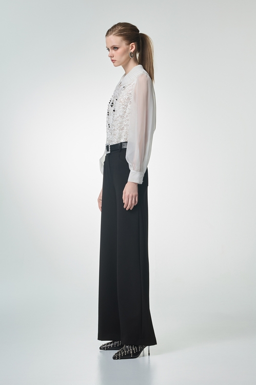 極致黑顯瘦大寬褲,黑色長褲