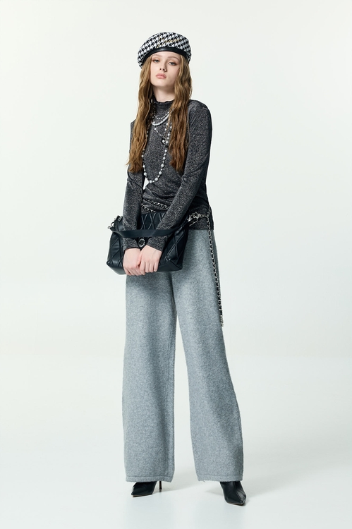 薄暮灰寬腿針織長褲,長褲