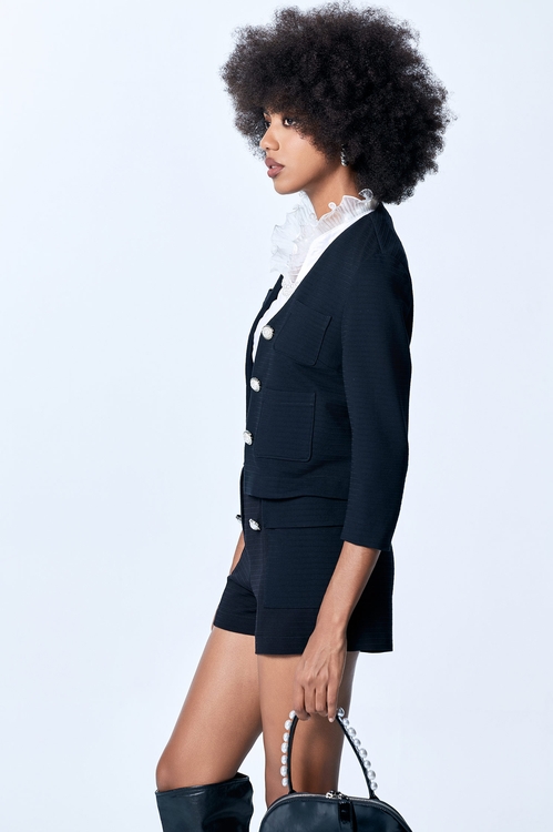 極致黑立體織紋彈性短褲,黑色褲子