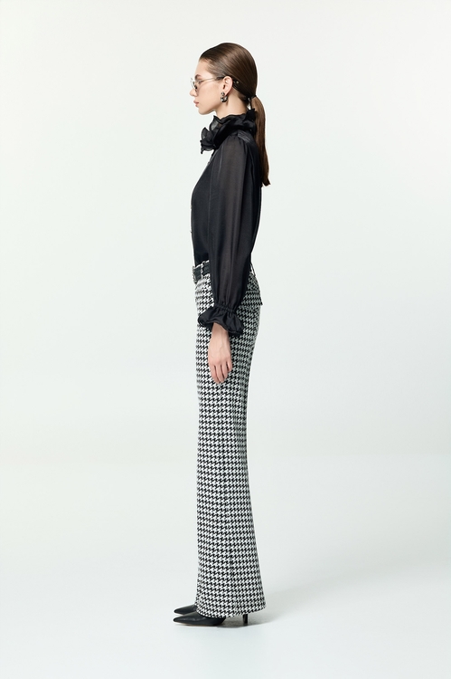 黑白千鳥無拉鏈彈性顯瘦神褲,喇叭褲