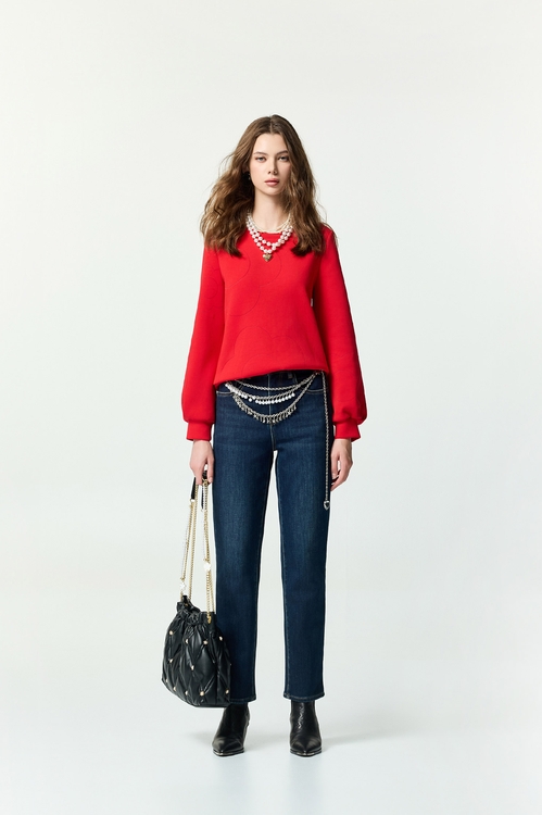 五彩鑽飾口袋牛仔合身褲,牛仔褲