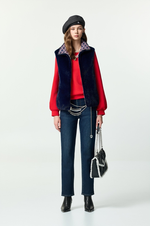 五彩鑽飾口袋牛仔合身褲,牛仔褲