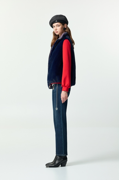 五彩鑽飾口袋牛仔合身褲,牛仔褲