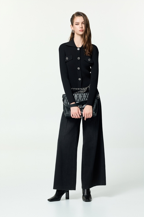 刷色牛仔打褶大寬褲,牛仔褲