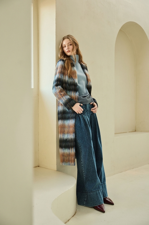 內刷毛寬腿牛仔褲,牛仔褲