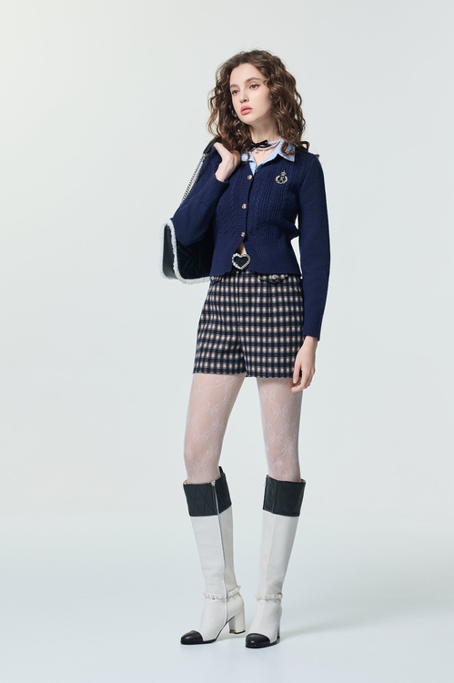 海軍藍閃光格紋短褲,短褲