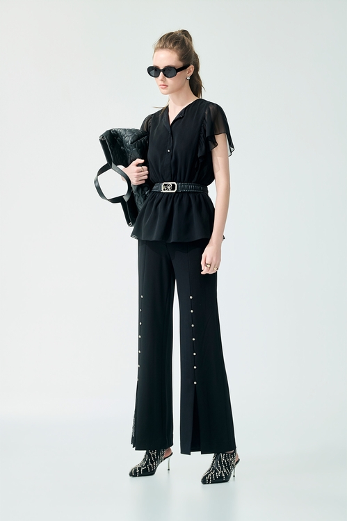 綴蕾絲直筒褲,喇叭褲