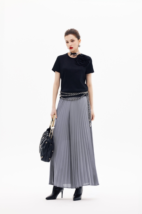 薄暮灰傘景寬褲裙,寬褲,褲子