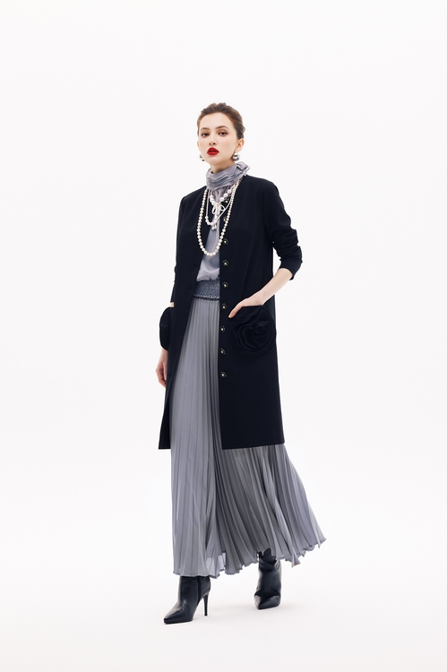 薄暮灰傘景寬褲裙,寬褲,褲子