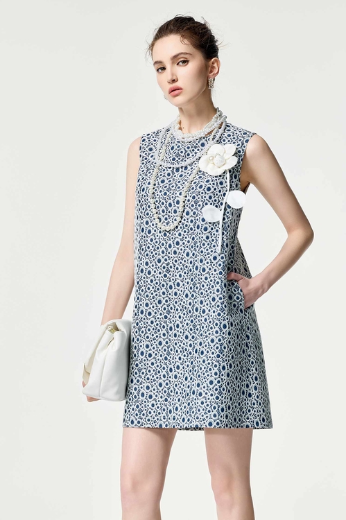 貼合蕾絲偽牛仔洋裝,牛仔,洋裝