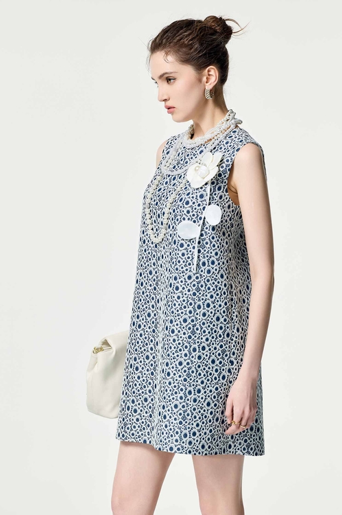 貼合蕾絲偽牛仔洋裝,牛仔,洋裝