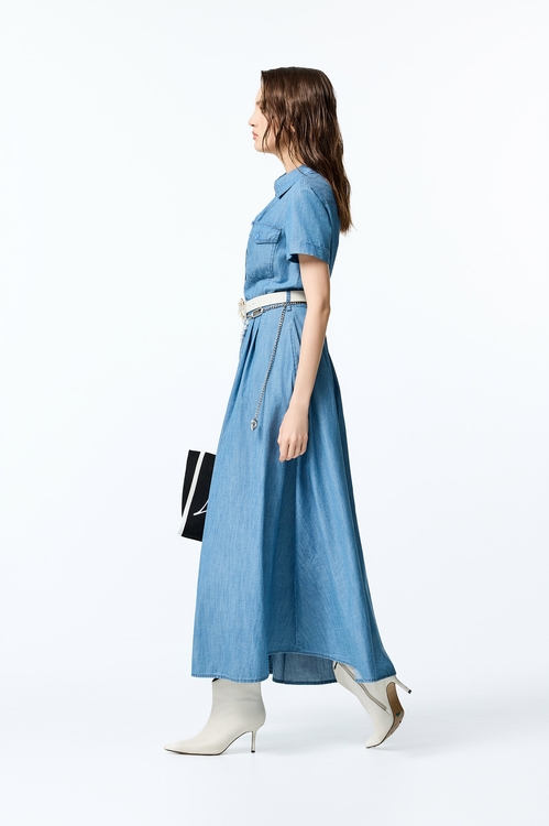 復古牛仔藍休閒洋裝,牛仔,洋裝