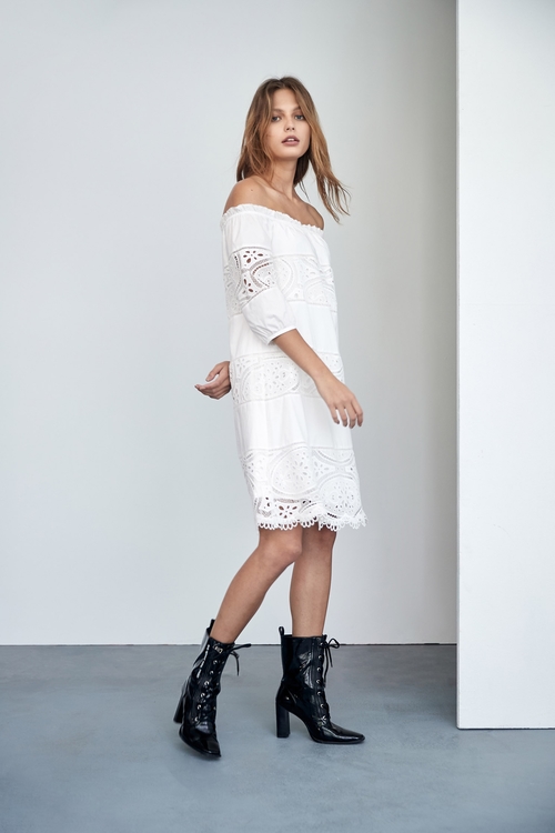 蕾絲拼接洋裝,短袖洋裝