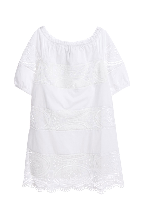 蕾絲拼接洋裝,短袖洋裝