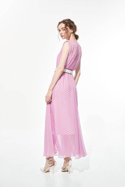 粉紫小雛菊印花長洋裝,雪紡洋裝