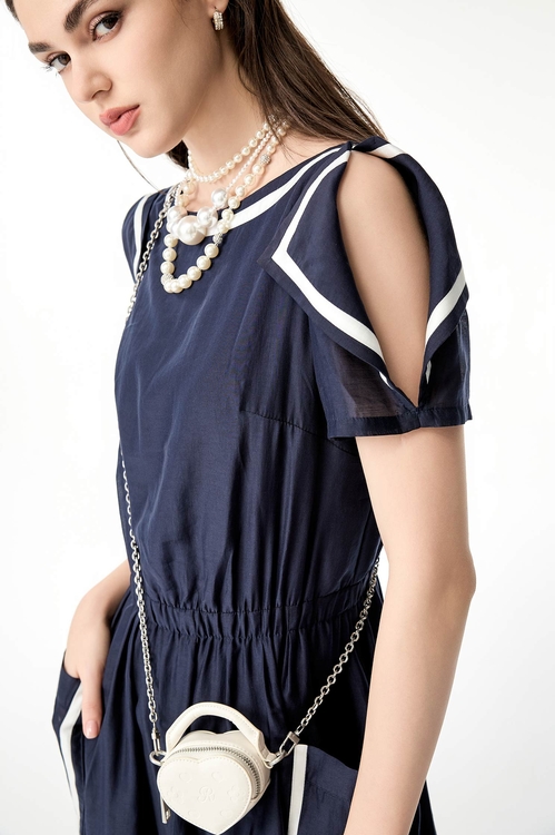 暮色藍都市度假洋裝,短袖洋裝