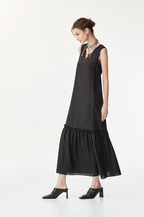 棉麻度假長洋裝,長洋裝