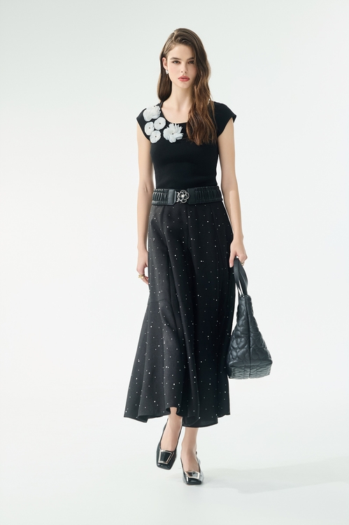 黑白配色立體花朵針織單品,一般背心馬甲