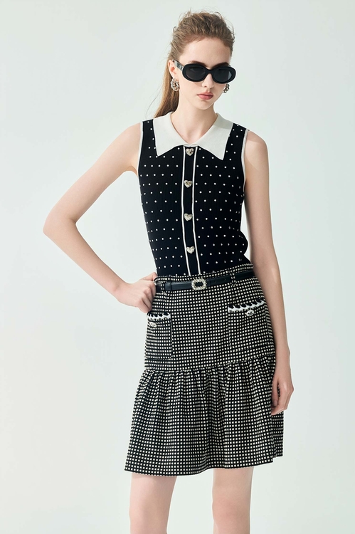 黑白配色燙鑽針織背心,一般背心馬甲