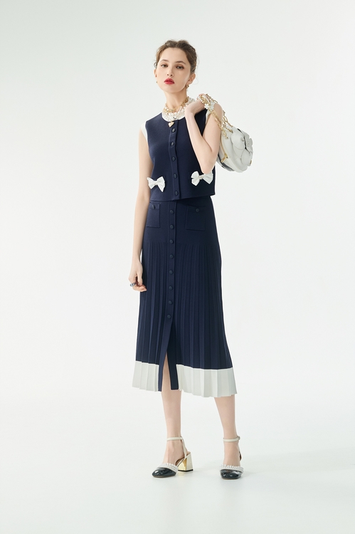 經典海軍藍針織配色背心,一般背心馬甲