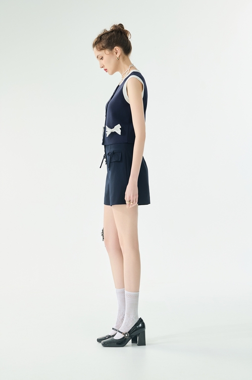 經典海軍藍針織配色背心,一般背心馬甲