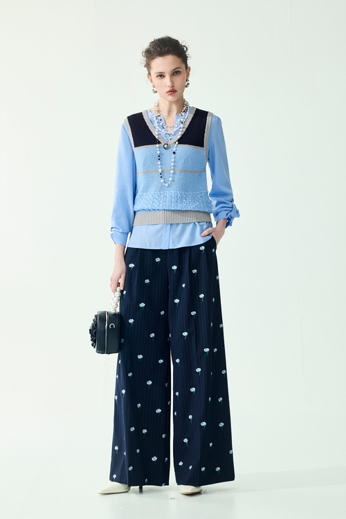 小男孩藍撞色針織背心,一般背心馬甲