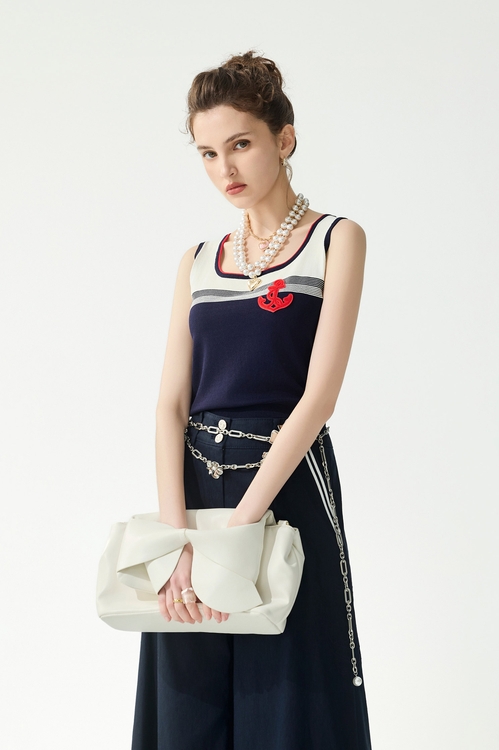 綴刺繡船錨針織背心,一般背心馬甲