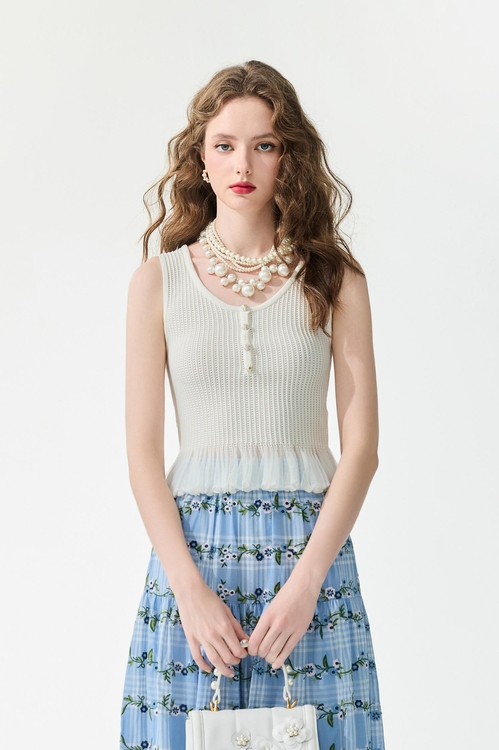 宮廷風荷葉下擺針織背心,針織背心