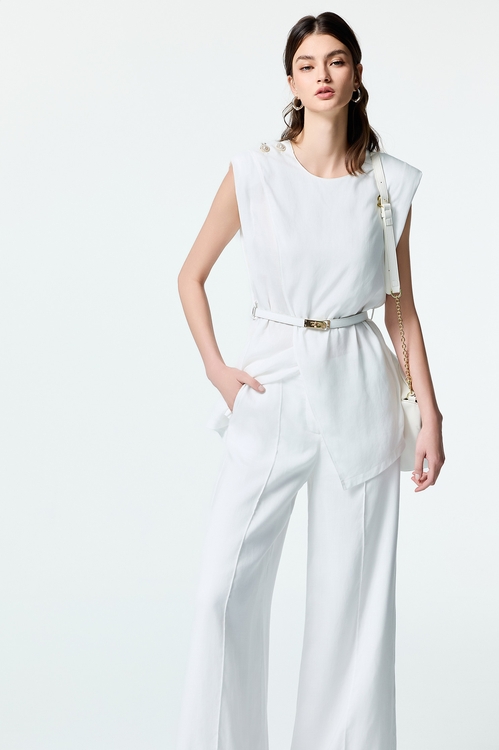 左右相交長版棉麻背心,無袖上衣