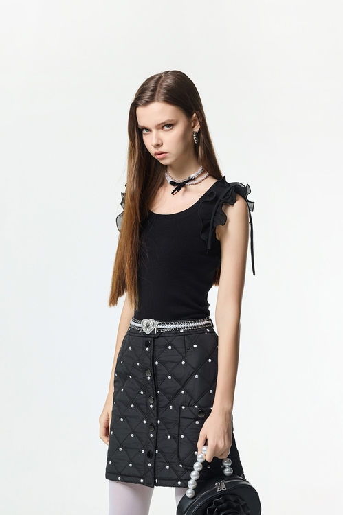 壓摺波浪荷葉背心針織,針織背心