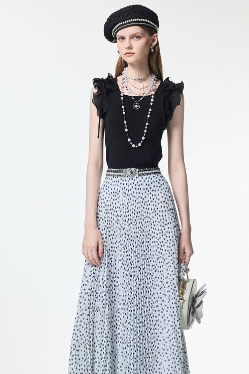 壓摺波浪荷葉背心針織,針織背心