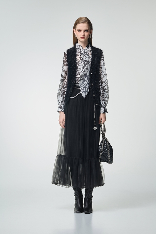 亮黑蔥紗Ｖ領針織背心,V領背心