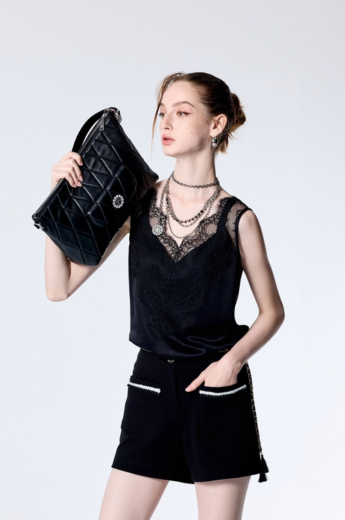 睫毛蕾絲紗典無袖背心,蕾絲上衣