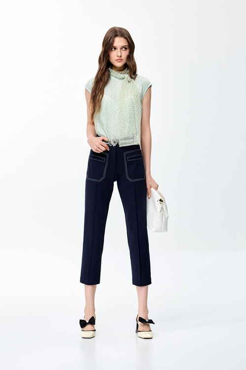 閃亮冰綠色綁結上衣,網紗