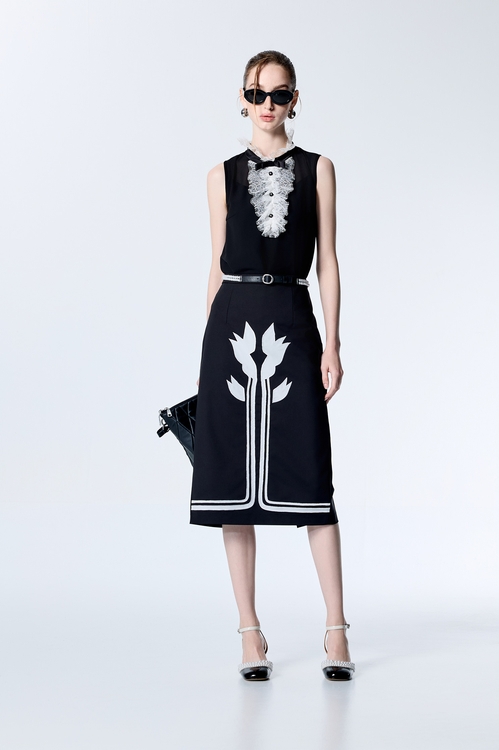 黑白拼接睫毛蕾絲雪紡背心,蕾絲上衣