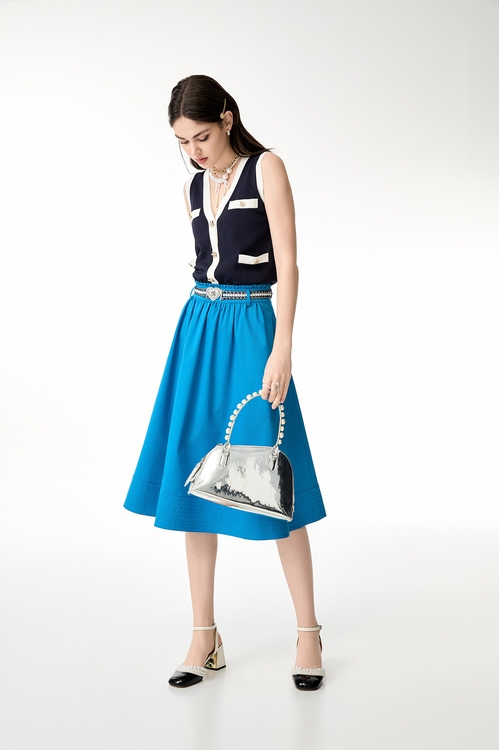 小香風暮色藍針織背心,V領背心