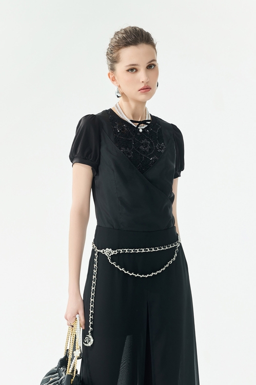 異材拼接交叉式變化上衣,黑色背心,黑色上衣