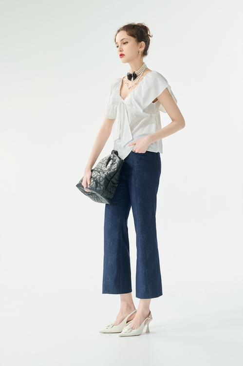 光學白抽皺領片上衣,一般背心馬甲