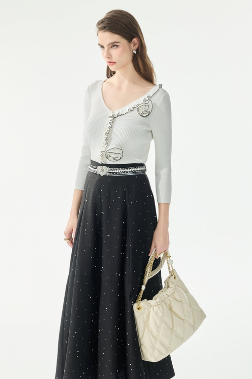 V領繞花坑條針織單品,針織衫